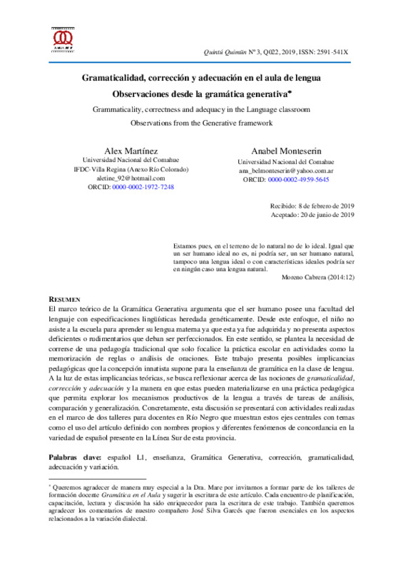 Martínez y Monteserin - 2019 - Gramaticalidad, corrección y adecuación en el aula.pdf