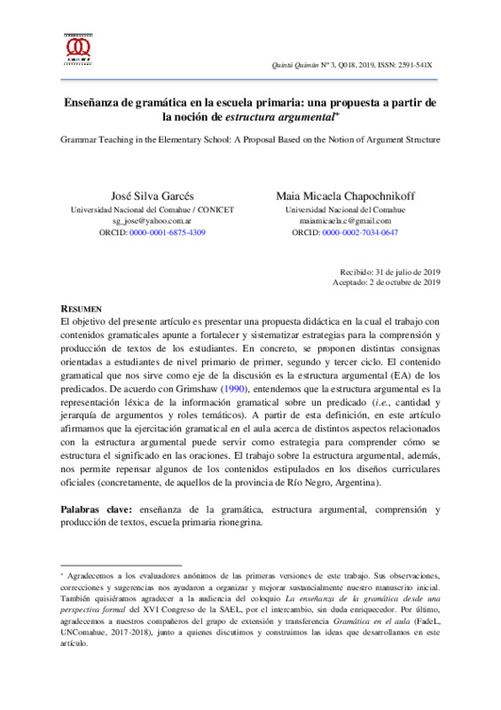 Garcés y Chapochnikoff - 2019 - Enseñanza de gramática en la escuela primaria una.pdf