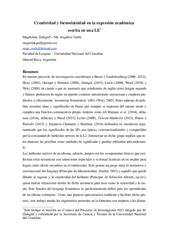 Zinkgraf, Magdalena - 2017 - Creatividad y formulaicidad en la expresión académ.pdf