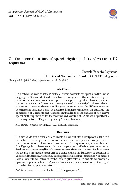 Espinosa - 2016 - On the uncertain nature of speech rhythm and its r.pdf